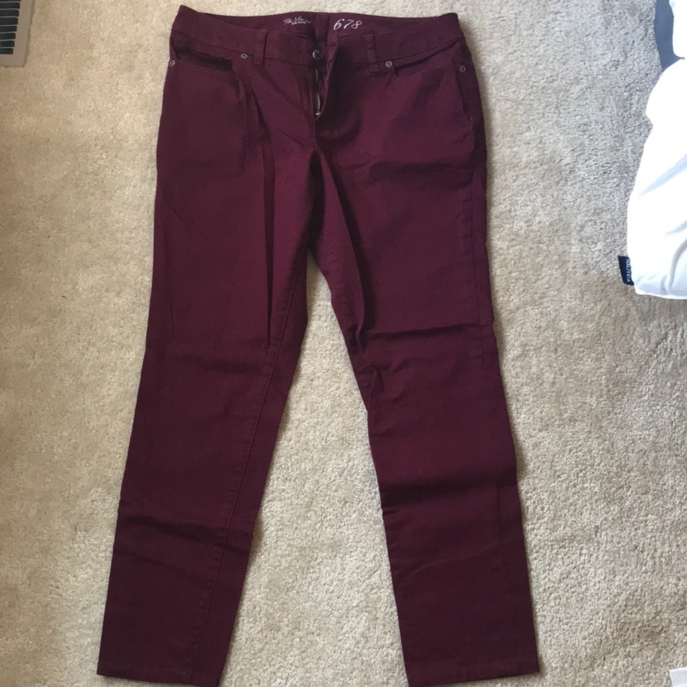 The Limited 678 skinny jeans in maroon.